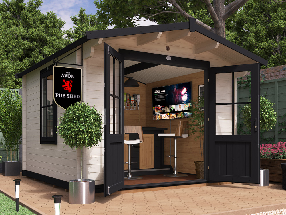 Garden Bar Shed Ideas - 3m x 3m Avon Pub Shed Log Cabin