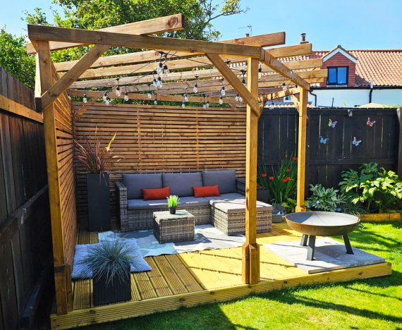 Utopia Slatted Wall Diamond Corner Pergola W3.0m x D3.0m