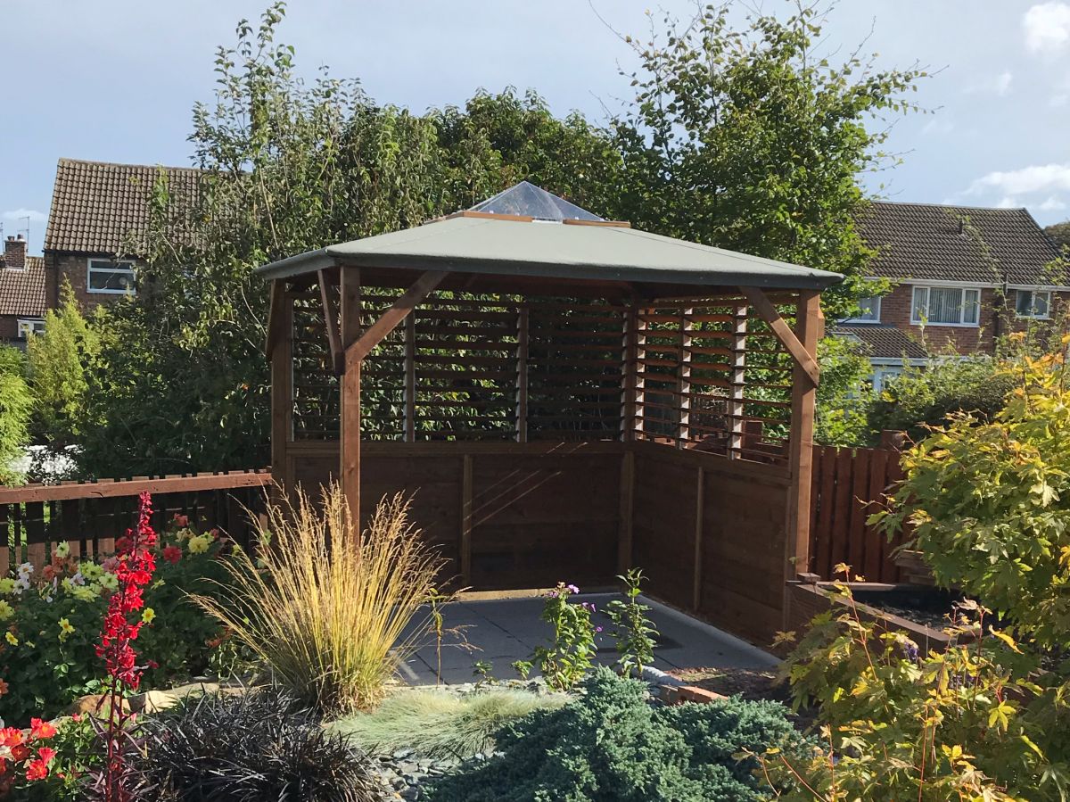 gazebos and arbours - Liz Wright can enjoy her garden whatever the weather