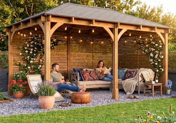 Pressure Treated Leviathan Slatted Wall Gazebo
