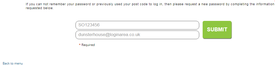 Our Customer Log In Area - Dunster House Website - Enter your Order Number to Sign in