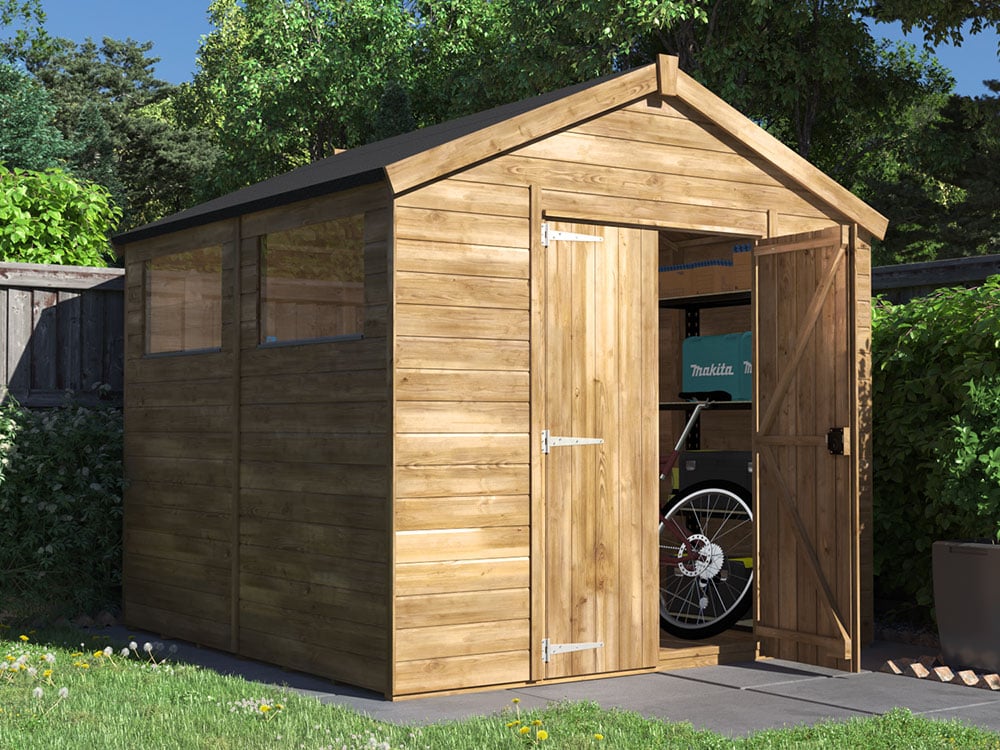 overlord apex garden shed 2.4 x 2.4 window and open door