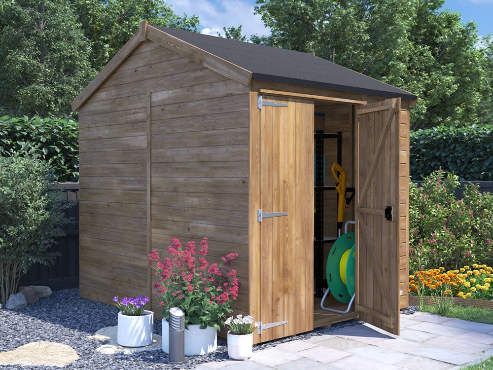 overlord reverse apex modular shed 1.8 x 2.4 open door with window