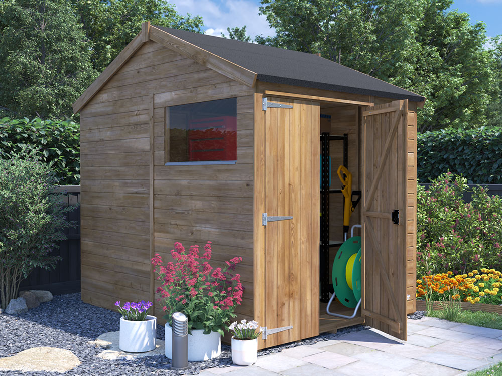 overlord reverse apex modular shed 1.8 x 2.4 open door with window