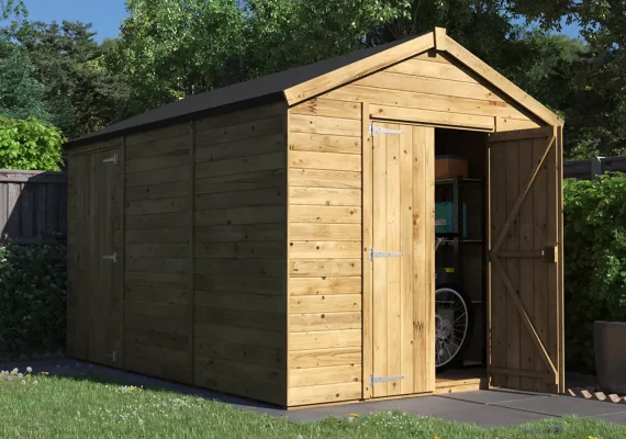 Pressure Treated 15mm Overlord Modular Apex Shed with Additional Single Door