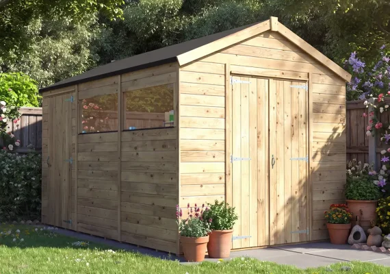 Pressure Treated 15mm Overlord Modular Apex Shed with Additional Single Door