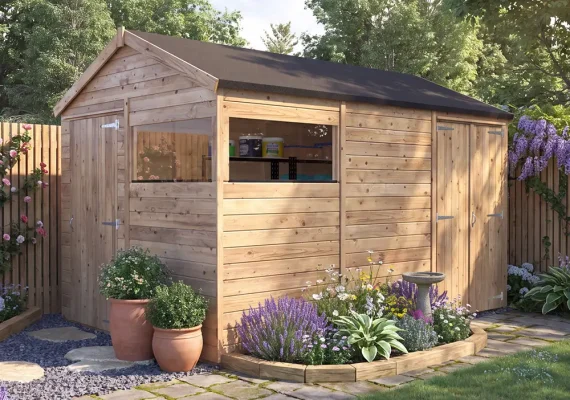 Pressure Treated 15mm Overlord Modular Reverse Apex Shed with Additional Single Door