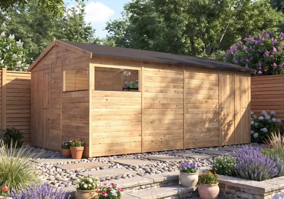 Pressure Treated 15mm Overlord Modular Reverse Apex Shed with Additional Single Door