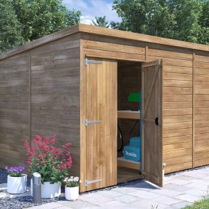 overlord garden shed with apex roof 3.0 x 2.4 open door