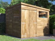 overlord reverse pent roof shed 2.4 x 2.4 closed door open window
