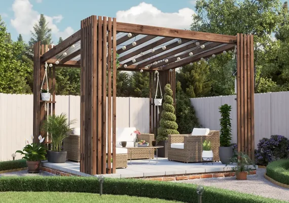 Pressure Treated TerraCube Extra Pergola With Clear Roof W3m x D3m
