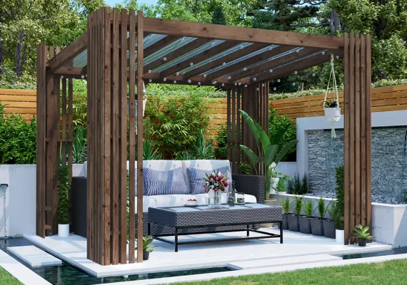 Pressure Treated TerraCube Extra Pergola With Clear Roof – W3.2m x D2.5m
