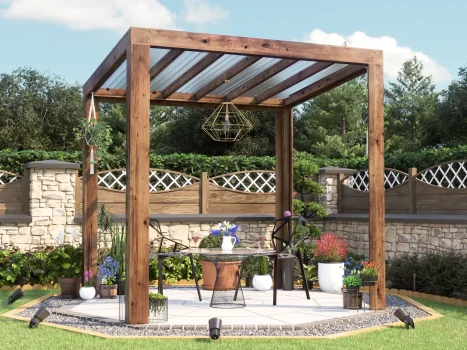 Pressure Treated TerraCube Pergola With Clear Roof