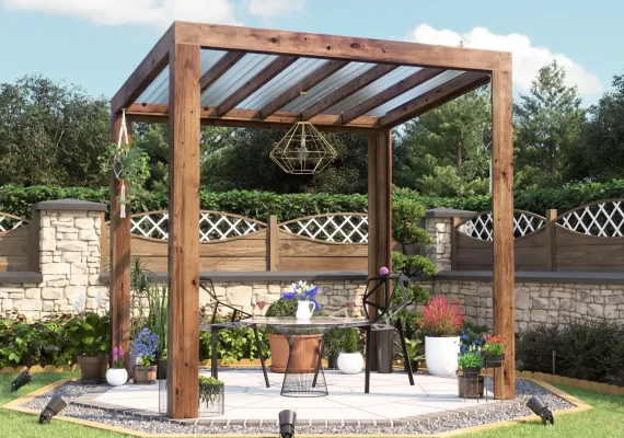 Pressure Treated TerraCube Pergola With Clear Roof