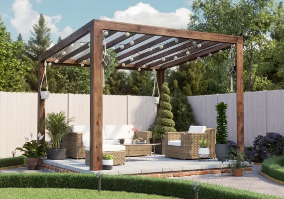 Pressure Treated TerraCube Pergola With Clear Roof