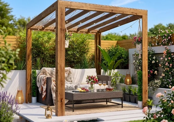 Pressure Treated TerraCube Pergola With Clear Roof – Copy