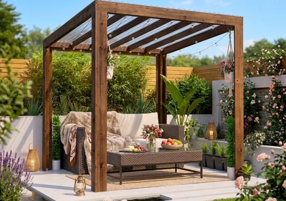 Pressure Treated TerraCube Pergola With Clear Roof