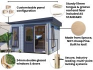 Dominator 3.5m x 3.5m Garden Office Dunster House building outdoor living home spider diagram key features