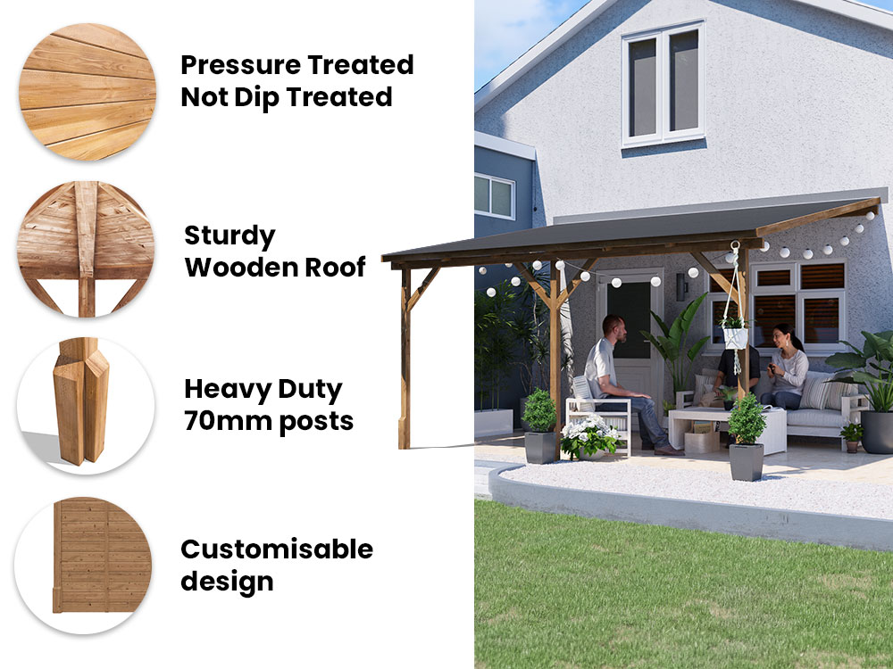 Garden Lean To Gazebo Pressure Treated Wooden Wall Mounted Shelter Canopy