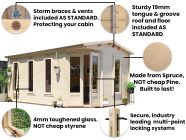 DaftBadger 5m x 3m Log Cabin Dunster House spider diagram key features interior garden building outdoor living