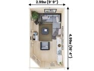 DaftBadger 3m x 5m Log Cabin Dunster House top down interior garden building outdoor living
