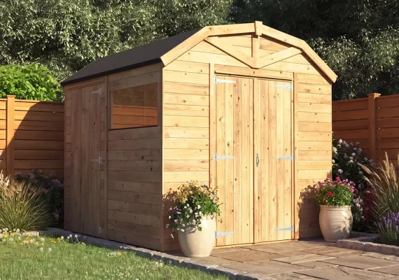 Pressure Treated 15mm Overlord Modular Dutch Barn Shed with Additional Door W2.4m x D2.4m
