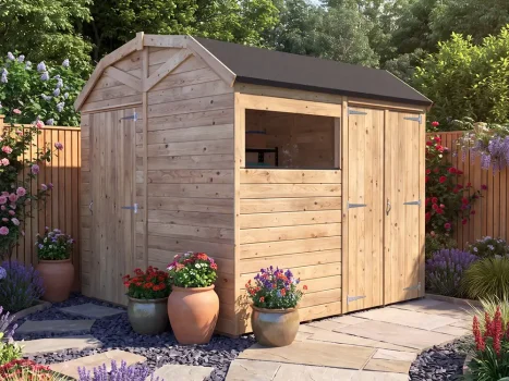 Pressure Treated 15mm Overlord Modular Reverse Dutch Barn Shed with Additional Door