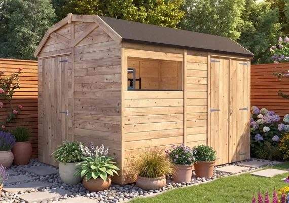 Pressure Treated 15mm Overlord Modular Reverse Dutch Barn Shed with Additional Door W3.0m x D2.4m