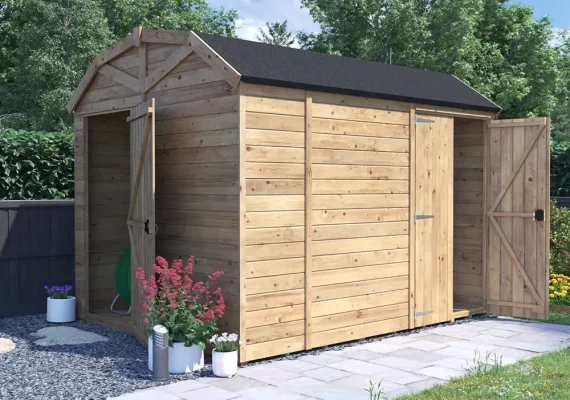 Pressure Treated 15mm Overlord Modular Reverse Dutch Barn Shed with Additional Door W3.0m x D2.4m