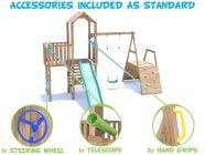 BalconyFort Climbing Frame with Single Swing, HIGH Platform, Climbing Wall & Slide accessories included