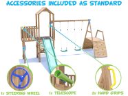BalconyFort Climbing Frame with Double Swing, HIGH Platform, Climbing Wall & Slide accessories included