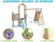 BalconyFort Climbing Frame with Single Swing, LOW Platform, Tall Climbing Wall & Slide accessories included