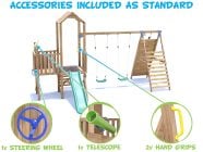 BalconyFort Climbing Frame with Double Swing, LOW Platform, Tall Climbing Wall & Slide accessories included