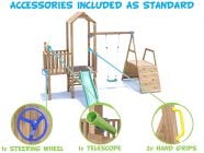 BalconyFort Climbing Frame with Single Swing, LOW Platform, Climbing Wall & Slide accessories included