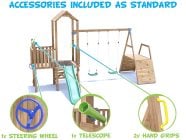 BalconyFort Climbing Frame with Double Swing, LOW Platform, Climbing Wall & Slide accessories included