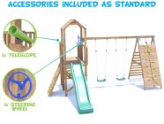 FrontierFort Climbing Frame Double Swing High with Tall Climbing Wall - Accessories Included