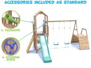 FrontierFort Climbing Frame Double Swing High with Climbing Wall - Telescope and Steering Wheel Included