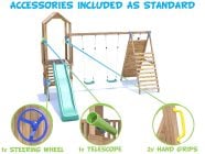 SquirrelFort Climbing Frame with Double Swing, HIGH Platform, Tall Climbing Wall & Slide accessories included