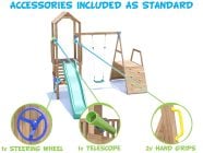 SquirrelFort Climbing Frame with Single Swing, HIGH Platform, Climbing Wall & Slide accessories included