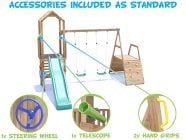 SquirrelFort Climbing Frame with Double Swing, HIGH Platform, Climbing Wall & Slide accessories included