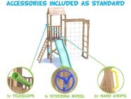 SquirrelFort Climbing Frame with HIGH Platform, Monkey Bars, Cargo Net & Slide accessories included