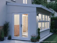 Addroom Conservatory Alternative 5m x 2.5m Side Door Dwarf Window White at Night