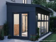 Addroom Conservatory Alternative 5m x 2.5m Side Door and Glazed Wall Grey at Night