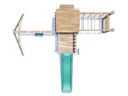 BalconyFort Climbing Frame with Single Swing, High Platform, Monkey Bars, Cargo Net and Slide Top Down