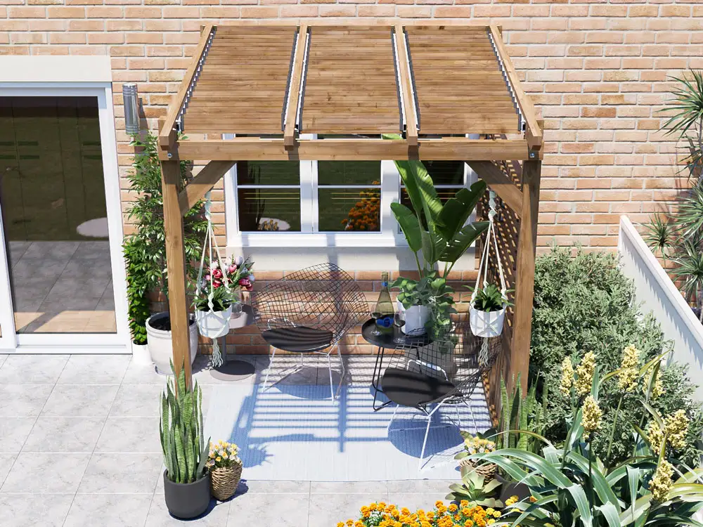 rise Soleil Pergola with Louvre Privacy Panel W2m x D1.8m - Louvre Closed