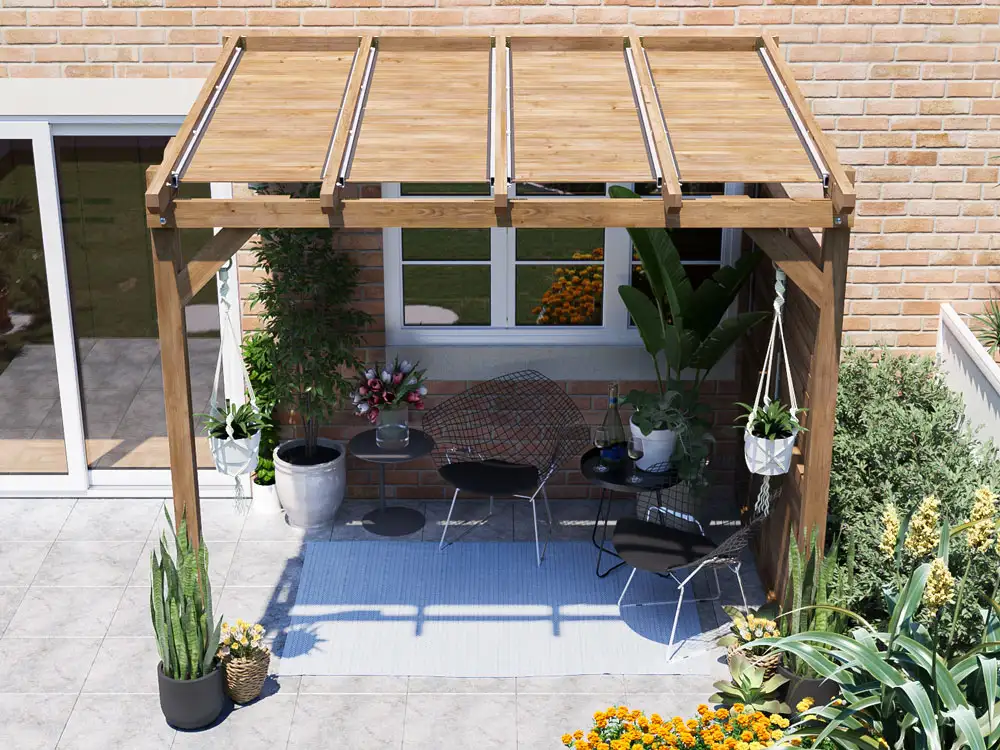 Brise Soleil Pergola With Privacy Panel W2.6m x D1.8m - Closed Louvre