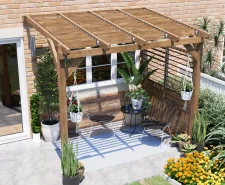 Brise Soleil Lean To Pergola with Louvre Privacy Panel W2.6m x D1.8m