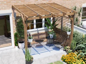 Brise Soleil Lean To Pergola with Louvre Privacy Panel W2.6m x D1.8m