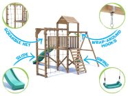 BalconyFort Climbing Frame with Single Swing, High Platform, Monkey Bars, Cargo Net and Slide Features