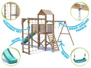 BalconyFort Climbing Frame with Double Swing, High Platform, Monkey Bars, Cargo Net and Slide Features